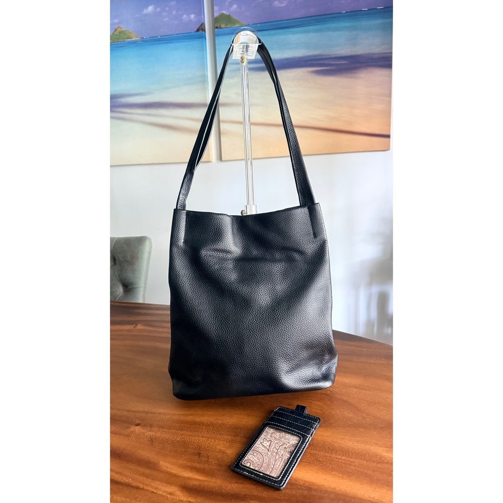 Kattee Women Soft Genuine Leather Shoulder Bag Black Pebbled Tote with Wallet